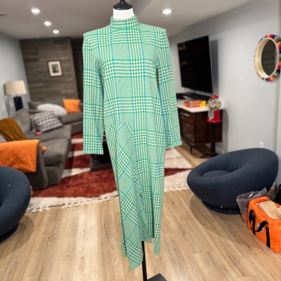 Tibi Sterling green plaid wool dress mock neck size 2 - Picture 8 of 8